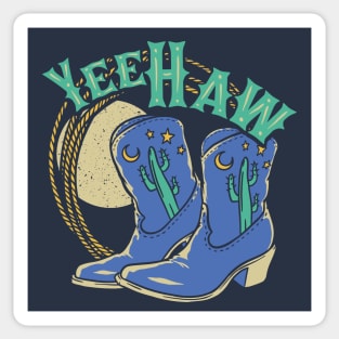 YeeHaw - These Boots Were Made for Walking | Blue Cowboy Boots Desert Night Moon Sticker